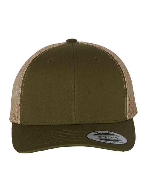 YP Classics 6606 Retro Trucker Cap - Moss/ Khaki
