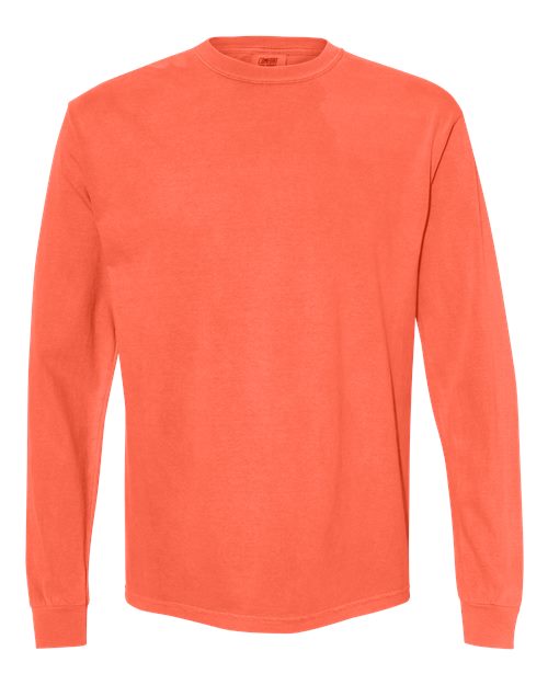 Unisex Garment-Dyed Heavyweight Long Sleeve T-Shirt - Neon Red Orange