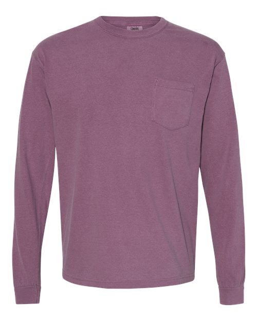 Unisex Garment-Dyed Heavyweight Long Sleeve Pocket T-Shirt - Berry