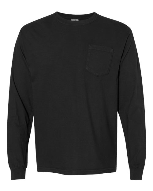 Unisex Garment-Dyed Heavyweight Long Sleeve Pocket T-Shirt - Black