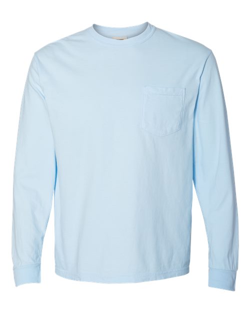 Unisex Garment-Dyed Heavyweight Long Sleeve Pocket T-Shirt - Chambray