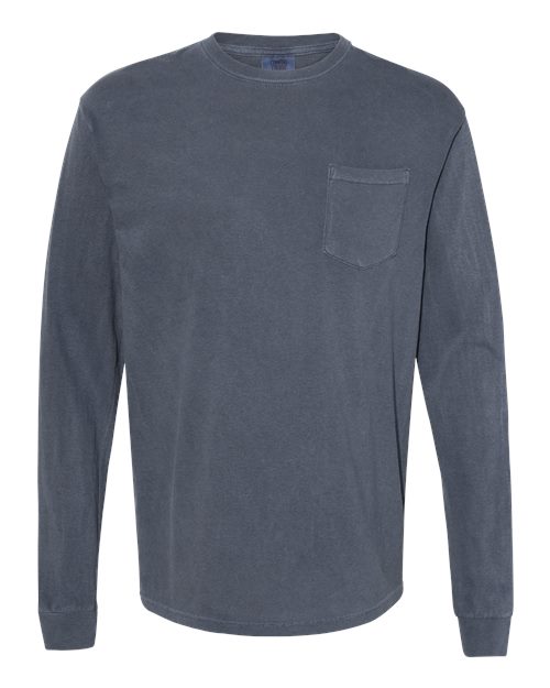 Load image into Gallery viewer, Unisex Garment-Dyed Heavyweight Long Sleeve Pocket T-Shirt - Denim
