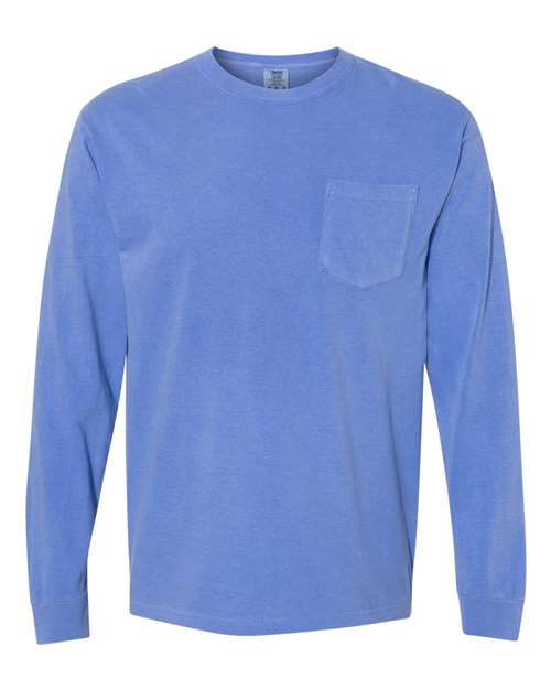 Unisex Garment-Dyed Heavyweight Long Sleeve Pocket T-Shirt - Flo Blue
