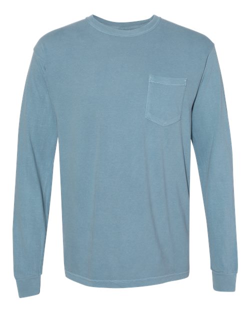 Unisex Garment-Dyed Heavyweight Long Sleeve Pocket T-Shirt - Ice Blue