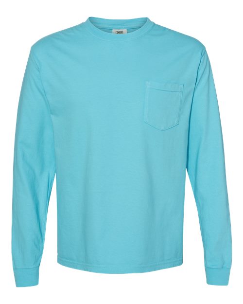 Unisex Garment-Dyed Heavyweight Long Sleeve Pocket T-Shirt - Lagoon