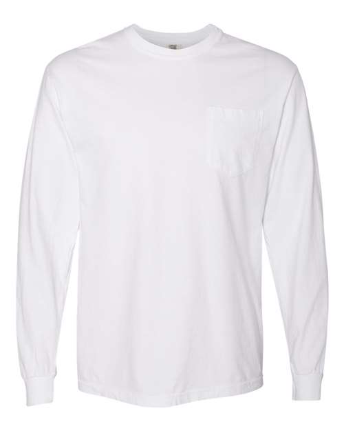 Unisex Garment-Dyed Heavyweight Long Sleeve Pocket T-Shirt - White