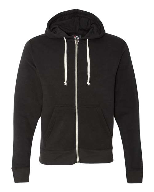 J. America 8872 Men's Triblend Full-Zip Hooded Sweatshirt - Black Solid