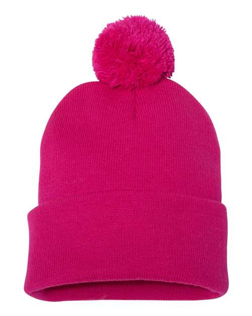 Load image into Gallery viewer, Sportsman SP15 12" Pom-Pom Cuffed Beanie - Neon Fuchsia
