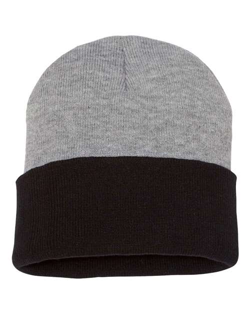 Load image into Gallery viewer, Sportsman SP12T 12" Color Blocked Cuffed Beanie - Heather/ Black
