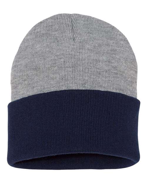 Sportsman SP12T 12" Color Blocked Cuffed Beanie - Heather/ Navy