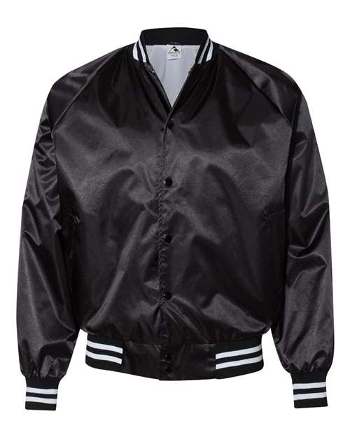 Augusta Sportswear 3610 Unisex Satin Baseball Jacket Striped Trim - Black/ White