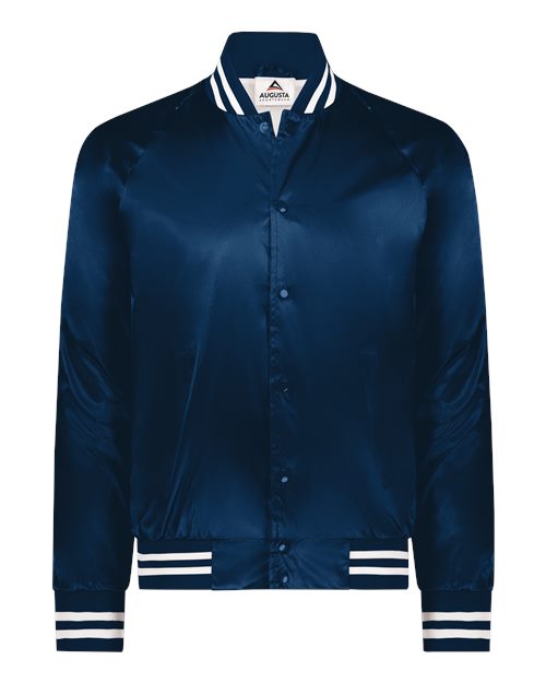 Load image into Gallery viewer, Augusta Sportswear 3610 Unisex Satin Baseball Jacket Striped Trim - Navy/ White
