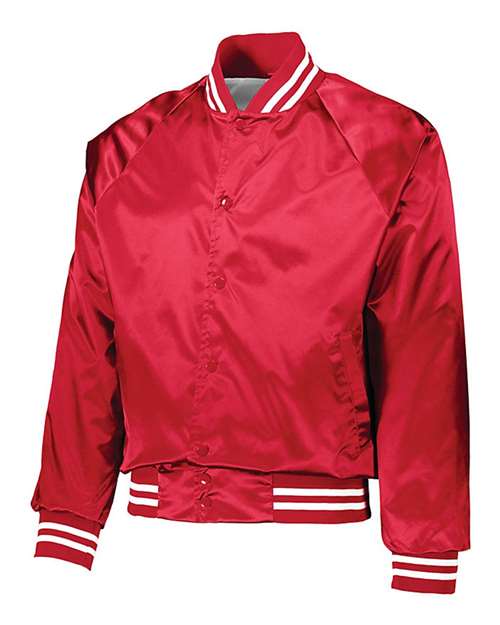 Load image into Gallery viewer, Augusta Sportswear 3610 Unisex Satin Baseball Jacket Striped Trim - Red/ White
