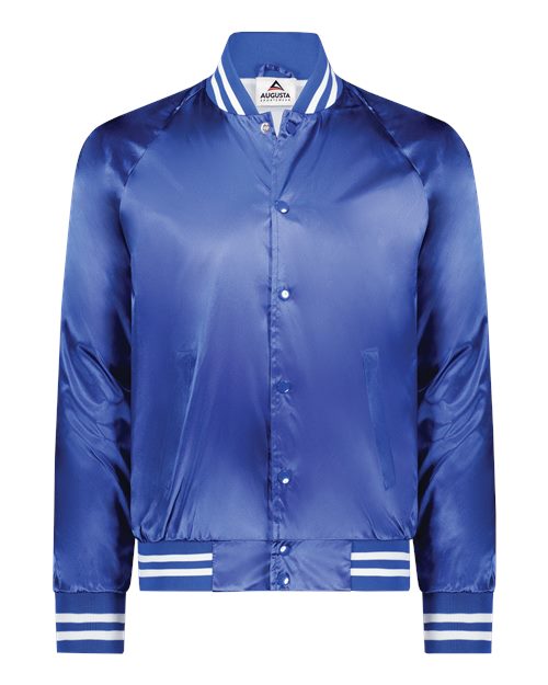Load image into Gallery viewer, Augusta Sportswear 3610 Unisex Satin Baseball Jacket Striped Trim - Royal/ White
