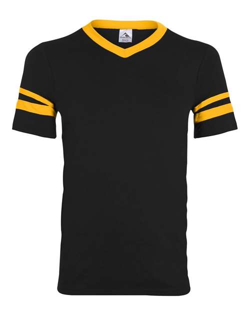 Augusta Sportswear 360 V-Neck Jersey with Striped Sleeves - Black/ Gold