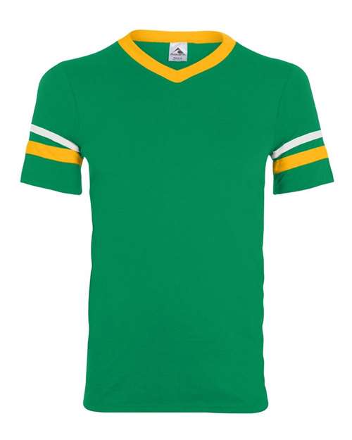 Augusta Sportswear 360 V-Neck Jersey with Striped Sleeves - Kelly/ Gold/ White