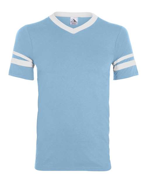 Load image into Gallery viewer, Augusta Sportswear 360 V-Neck Jersey with Striped Sleeves - Light Blue/ White

