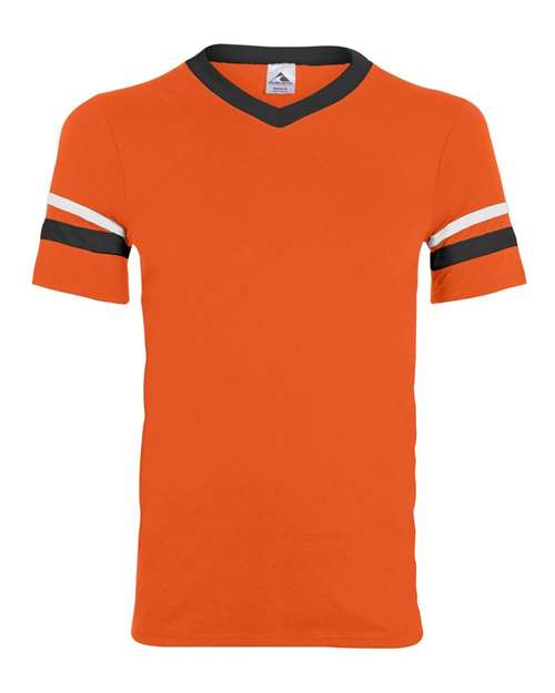 Load image into Gallery viewer, Augusta Sportswear 360 V-Neck Jersey with Striped Sleeves - Orange/ Black/ White
