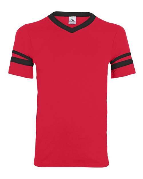 Augusta Sportswear 360 V-Neck Jersey with Striped Sleeves - Red/ Black