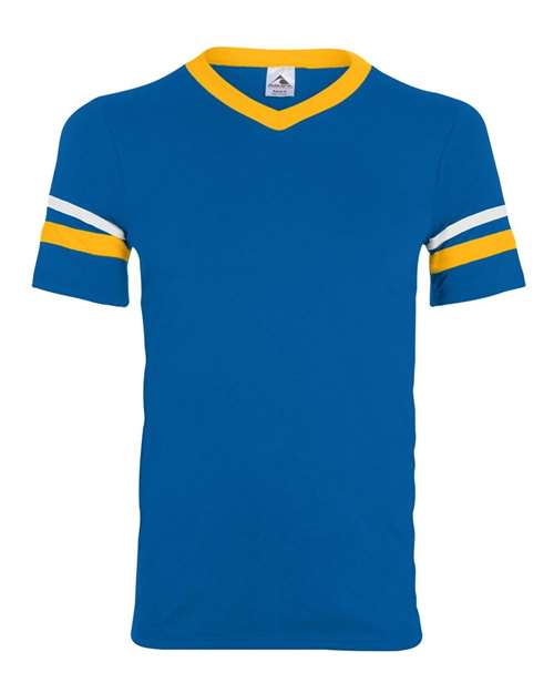 Augusta Sportswear 360 V-Neck Jersey with Striped Sleeves - Royal/ Gold/ White