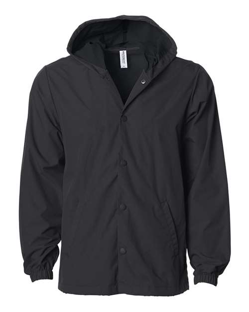 Independent Trading Co. EXP95NB Men's Water-Resistant Hooded Windbreaker - Black/ Black