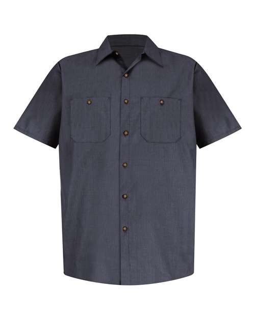 Red Kap SP24 Men's Industrial Short Sleeve Work Shirt - Blue/ Charcoal Microcheck