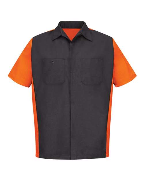 Red Kap SY20 Men's Short Sleeve Automotive Crew Shirt - Charcoal/ Orange