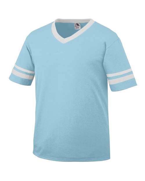 Augusta Sportswear 360 V-Neck Jersey with Striped Sleeves - Aqua/ White