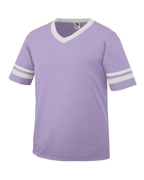 Load image into Gallery viewer, Augusta Sportswear 360 V-Neck Jersey with Striped Sleeves - Light Lavender/ White
