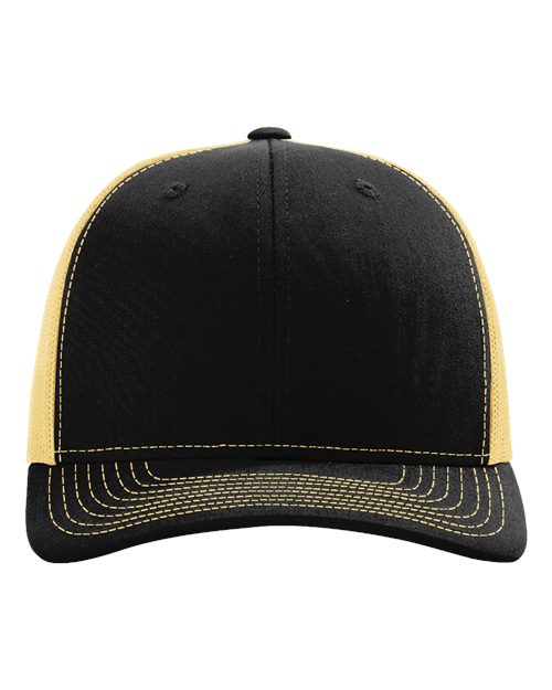 Load image into Gallery viewer, Richardson 112 Snapback Trucker Cap - Black/ Vegas Gold

