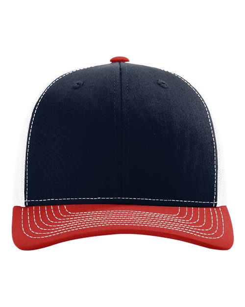 Load image into Gallery viewer, Richardson 112 Snapback Trucker Cap - Navy/ White/ Red

