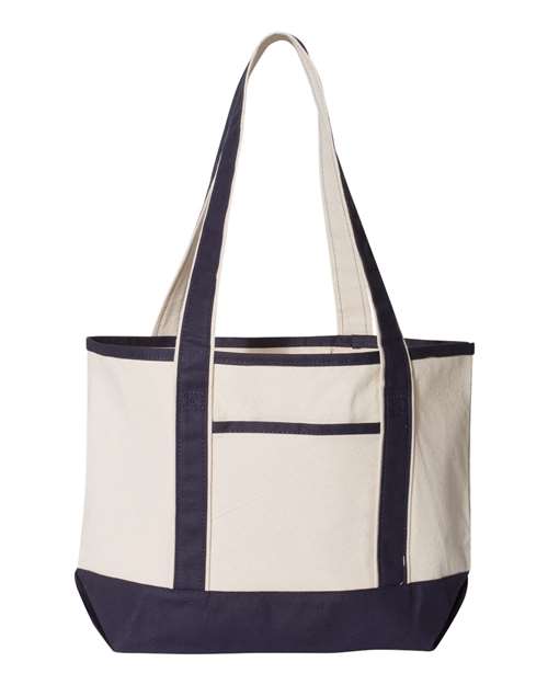 Q-Tees Q125800 20L Small Deluxe Tote - Natural/ Navy