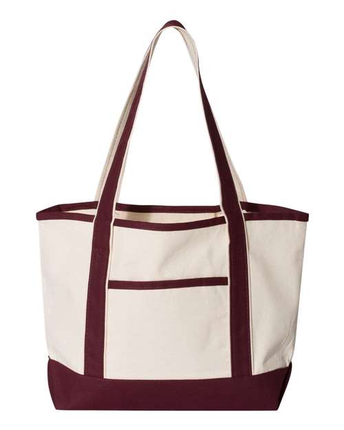 Q-Tees Q125800 20L Small Deluxe Tote - Natural/ Maroon