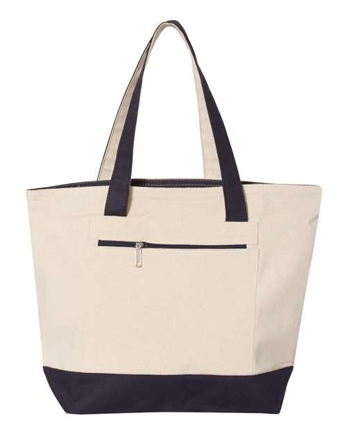 Q-Tees Q1300 19L Zippered Tote - Natural/ Navy
