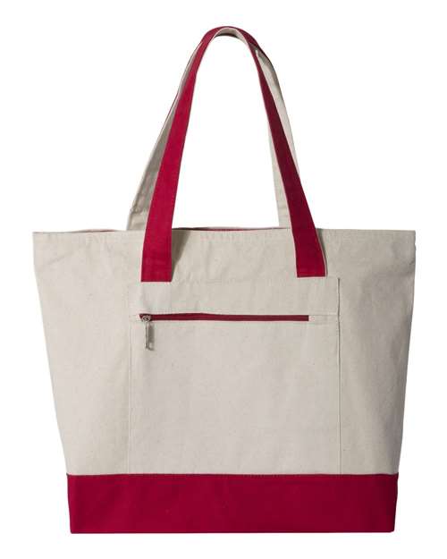 Q-Tees Q1300 19L Zippered Tote - Natural/ Red