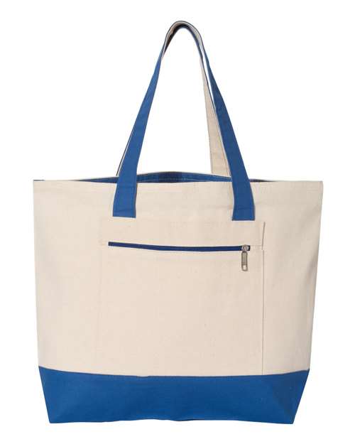 Q-Tees Q1300 19L Zippered Tote - Natural/ Royal