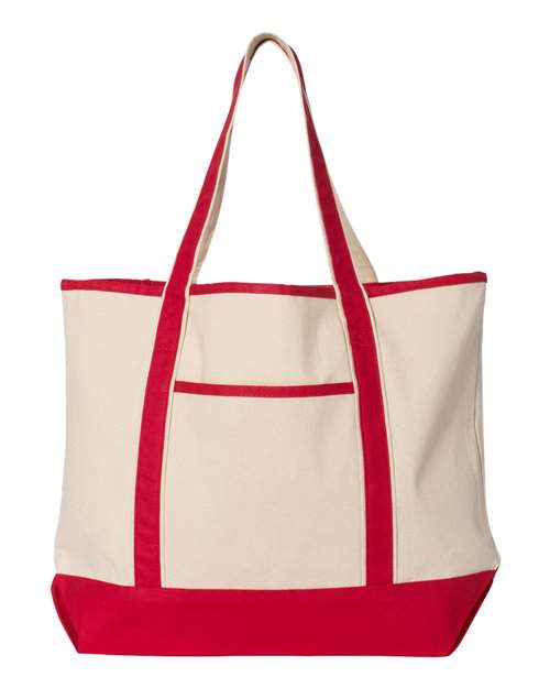 Q-Tees Q1500 34.6L Large Canvas Deluxe Tote - Natural/ Red