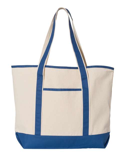 Q-Tees Q1500 34.6L Large Canvas Deluxe Tote - Natural/ Royal
