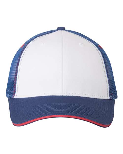 Load image into Gallery viewer, Valucap S102 Sandwich Trucker Cap - White/ Royal/ Red
