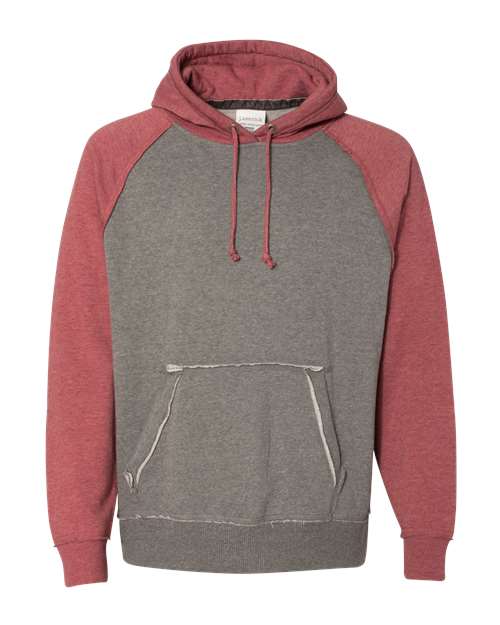 J. America 8885 Men's Vintage Heather Hooded Sweatshirt - Smoke Heather/ Simply Red Heather