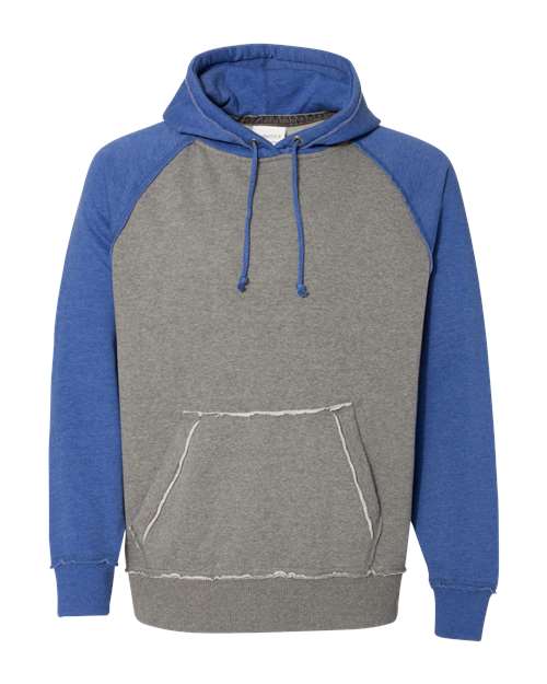 Load image into Gallery viewer, J. America 8885 Men's Vintage Heather Hooded Sweatshirt - Smoke Heather/ Vintage Royal Heather
