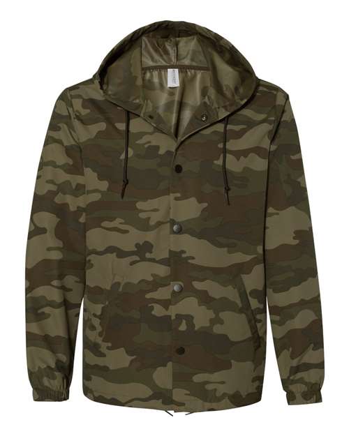 Independent Trading Co. EXP95NB Men's Water-Resistant Hooded Windbreaker - Forest Camo