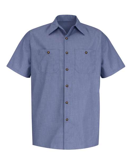 Red Kap SP24 Men's Industrial Short Sleeve Work Shirt - Denim Blue Microcheck