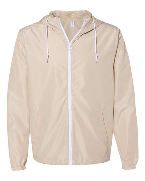 Independent Trading Co. EXP54LWZ Men's Lightweight Windbreaker Full-Zip Jacket - Classic Khaki/ White Zipper