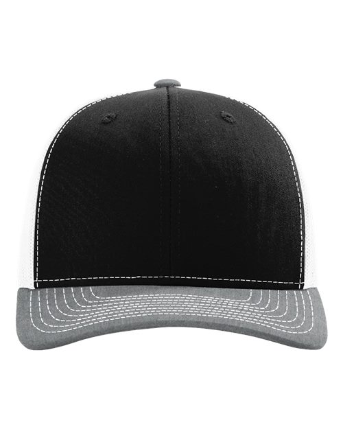 Load image into Gallery viewer, Richardson 112 Snapback Trucker Cap - Black/ White/ Heather Grey
