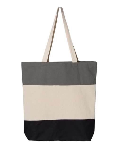 Q-Tees Q125900 11L Tri-Color Tote - Black/ Natural/ Light Grey