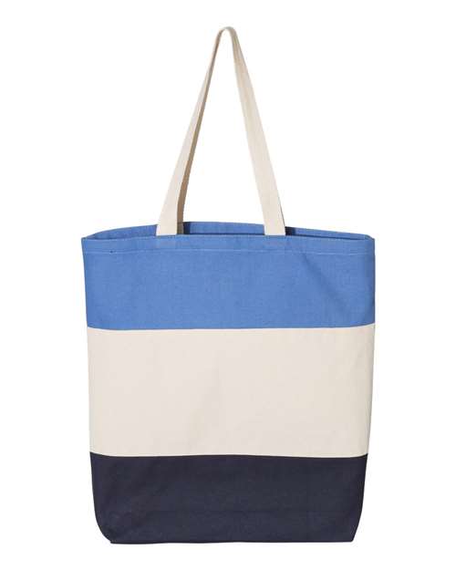 Load image into Gallery viewer, Q-Tees Q125900 11L Tri-Color Tote - Navy/ Natural/ Carolina Blue
