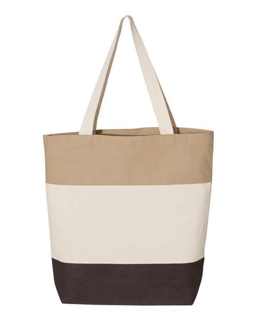 Q-Tees Q125900 11L Tri-Color Tote - Chocolate/ Natural/ Khaki