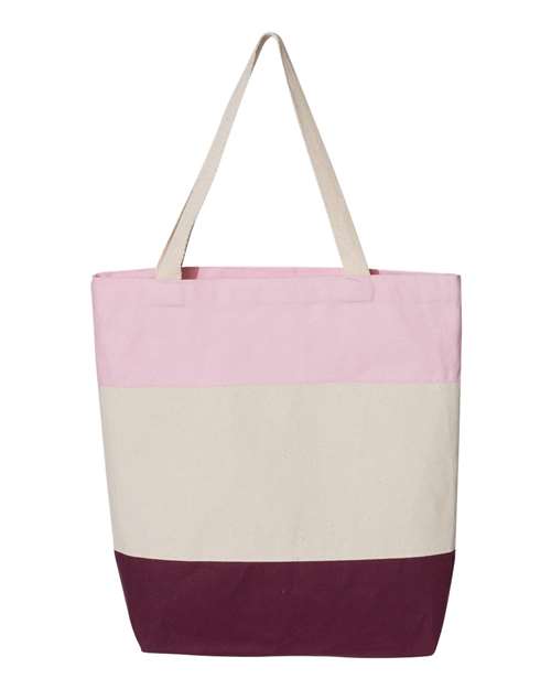 Q-Tees Q125900 11L Tri-Color Tote - Maroon/ Natural/ Light Pink