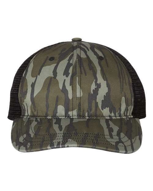 Load image into Gallery viewer, Richardson 111P Garment Washed Printed Trucker Cap - Mossy Oak Bottomland/ Black

